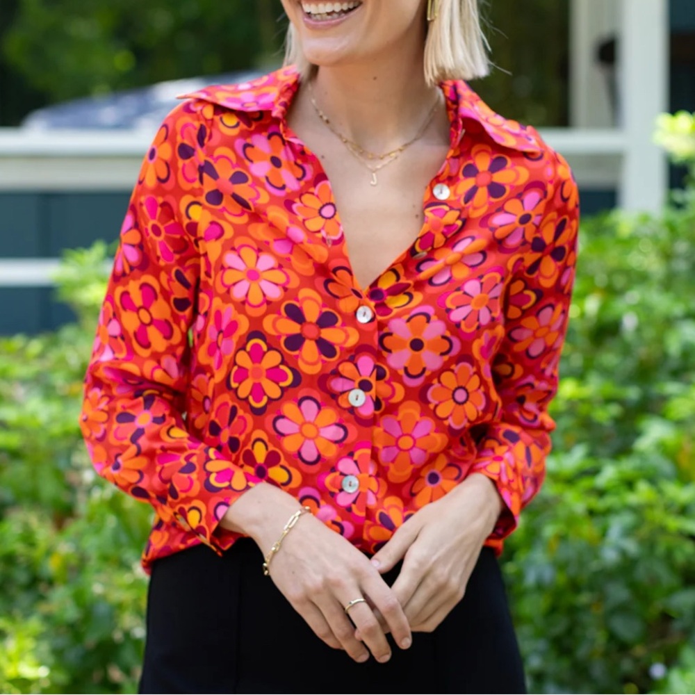Lesley Evers ANAYA button up blouse Jubilee Pink XS New